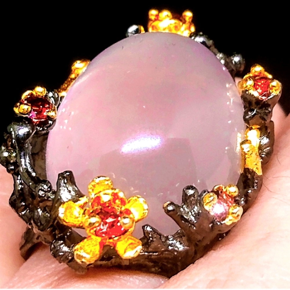 Blush Rose Quartz 30 carats Sterling Silver Ring - Picture 6 of 6